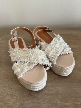 NWOT SHEIN White Pearl & Tweed Crossover Platform Sandals